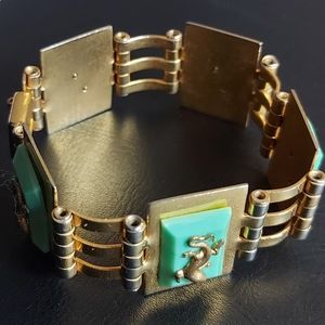 Jean Painleve French Art Deco Gold Plated Green Bakelite Salamander Bracelet